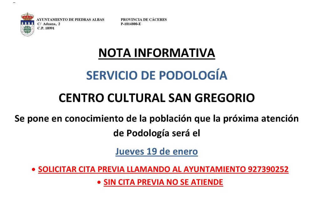 Imagen SERVICIO DE PODOLOGIA: ENERO DE 2023