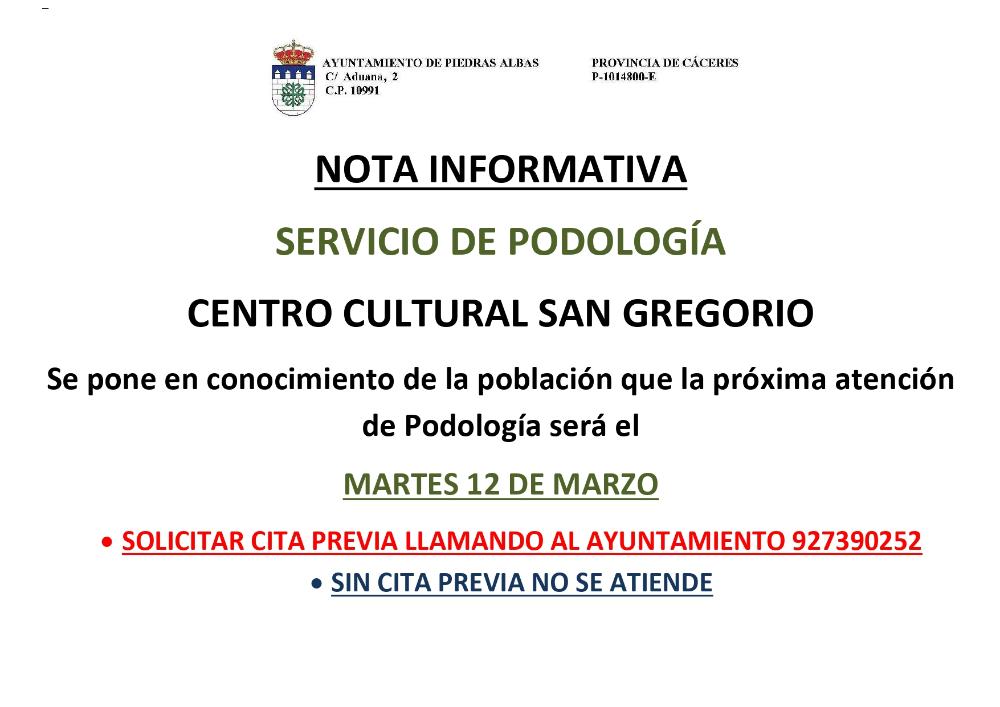 Imagen SERVICIO DE PODOLOGIA - MARZO DE 2024