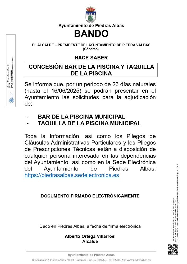 Imagen CONCESIÓN BAR DE LA PISCINA Y TAQUILLA DE LA PISCINA