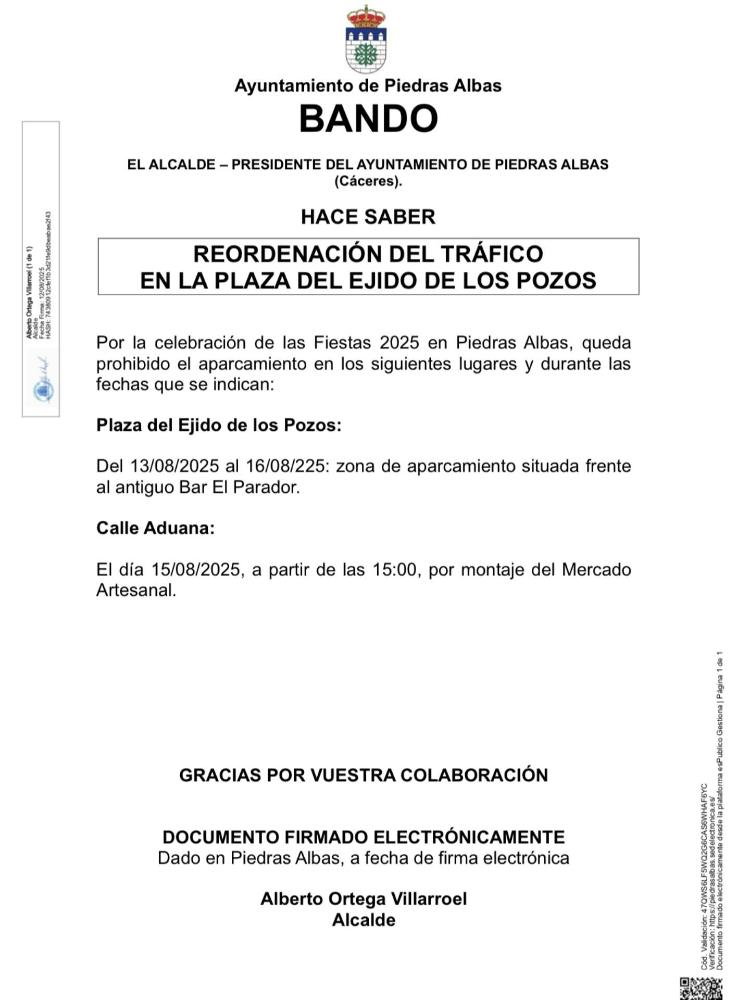 Imagen PROHIBICIÓN DE APARCAR EN LA PLAZA Y EN LA CALLE ADUANA