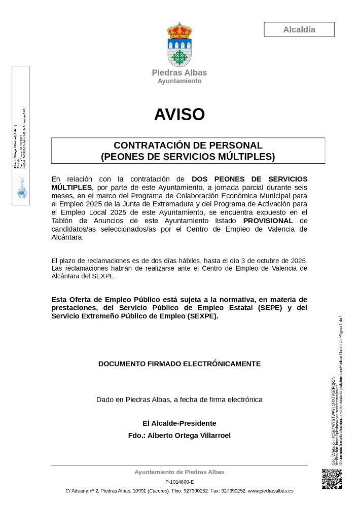 Imagen CONTRATACIÓN DE PERSONAL (PEONES DE SERVICIOS MÚLTIPLES)