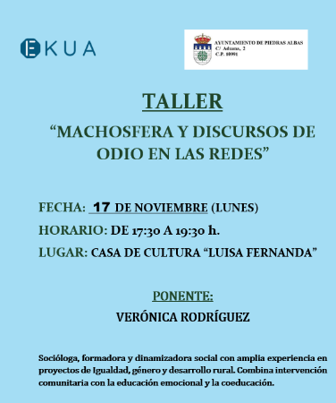 Imagen TALLER: “MACHOSFERA Y DISCURSOS DE ODIO EN LAS REDES” - 17/10/2025 - 17:30