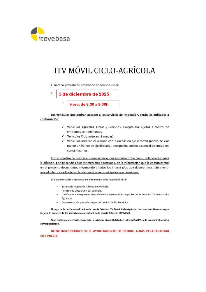 Imagen ITV MOVIL CICLO-AGRÍCOLA. FECHA: 3 DE DICIEMBRE - PLAZA DEL EJIDO DE LOS POZOS