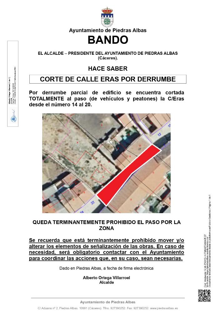 Imagen CORTE DE CALLE ERAS POR DERRUMBE PARCIAL