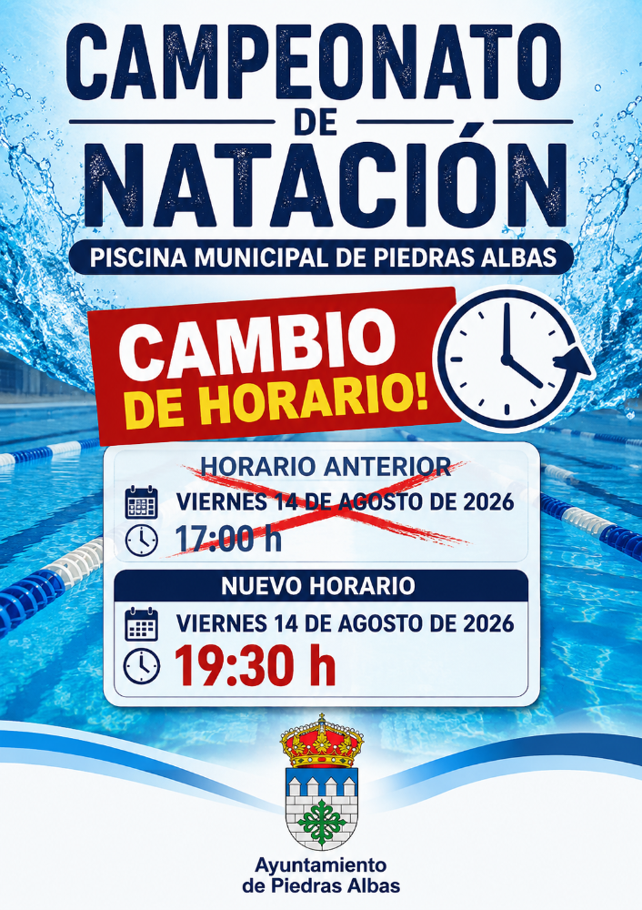 Imagen CAMBIO DE HORARIO DEL CAMPEONATO DE NATACIÓN - 14/08/2026 - 19:30