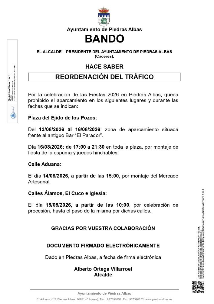 Imagen REORDENACIÓN DEL TRÁFICO POR FIESTAS PATRONALES