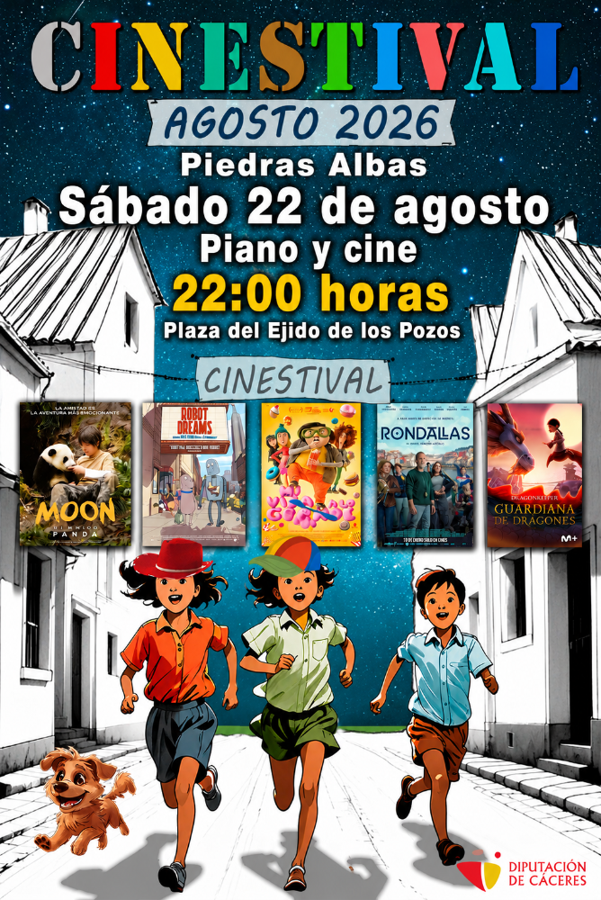Imagen CINESTIVAL de la Diputación Provincial de Cáceres, llega a Piedras Albas el sábado día 22 de agosto.