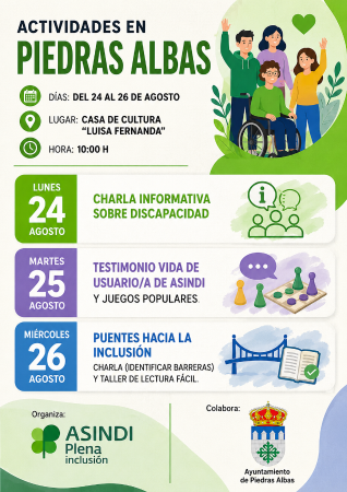 Imagen ¡ACTIVIDADES PLENA INCLUSIÓN EN PIEDRAS ALBAS! - 24, 25 y 26 DE AGOSTO