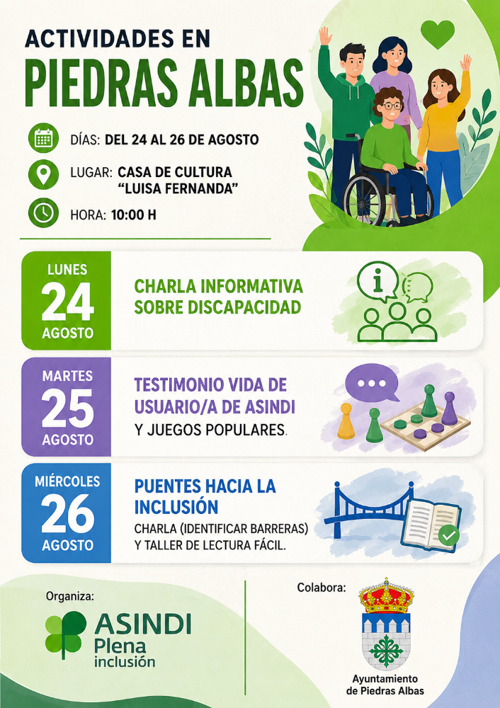 Imagen ¡ACTIVIDADES PLENA INCLUSIÓN EN PIEDRAS ALBAS! - 24, 25 y 26 DE AGOSTO